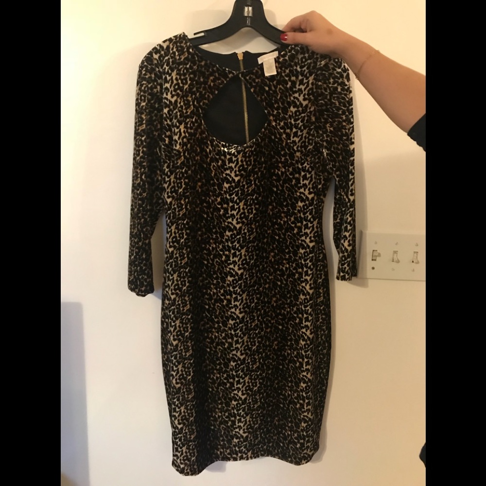 Leopard print velour long sleeve dress